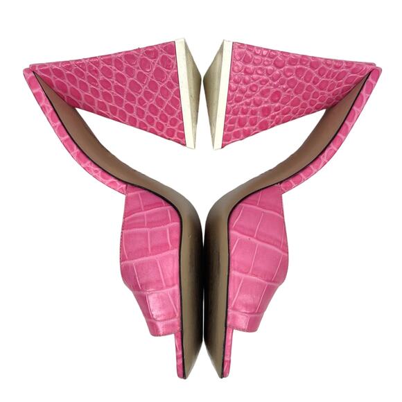 ATTICO Devon Mules Hot Pink Croc Embossed Leather Size 8 Sandals Heels Sexy Fun - Picture 11 of 16